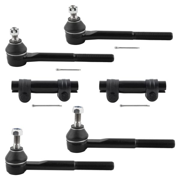 BXM00185-6-1 BOXI 6pcs Front Inner&Outer Tie Rods+Adjustment Sleeve for Cadillac Escalade/for GMC Chevy K1500 K2500 K3500 K1500