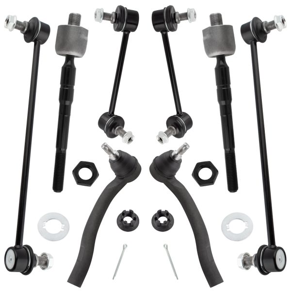 BOXI Front & Rear Sway Bar End Links + Front Inner & Outer Tie Rod Ends Fit 1