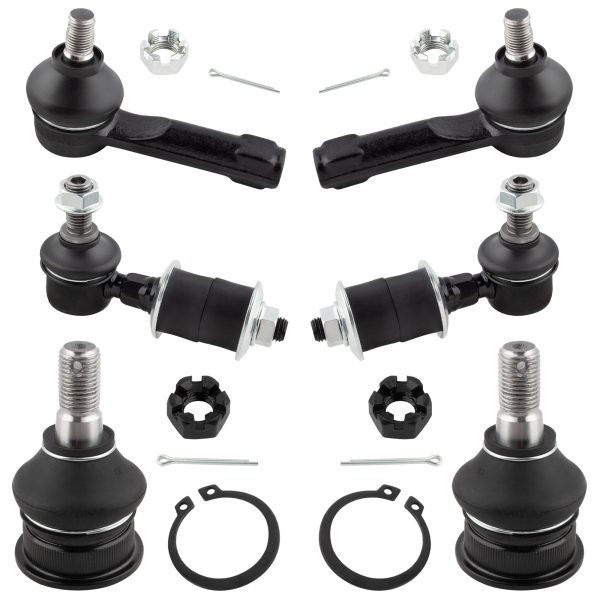 BOXI 6pcs Front Lower Ball Joints + Outer Tie Rods + Sway Bars Fit for Nissan Sentra 6