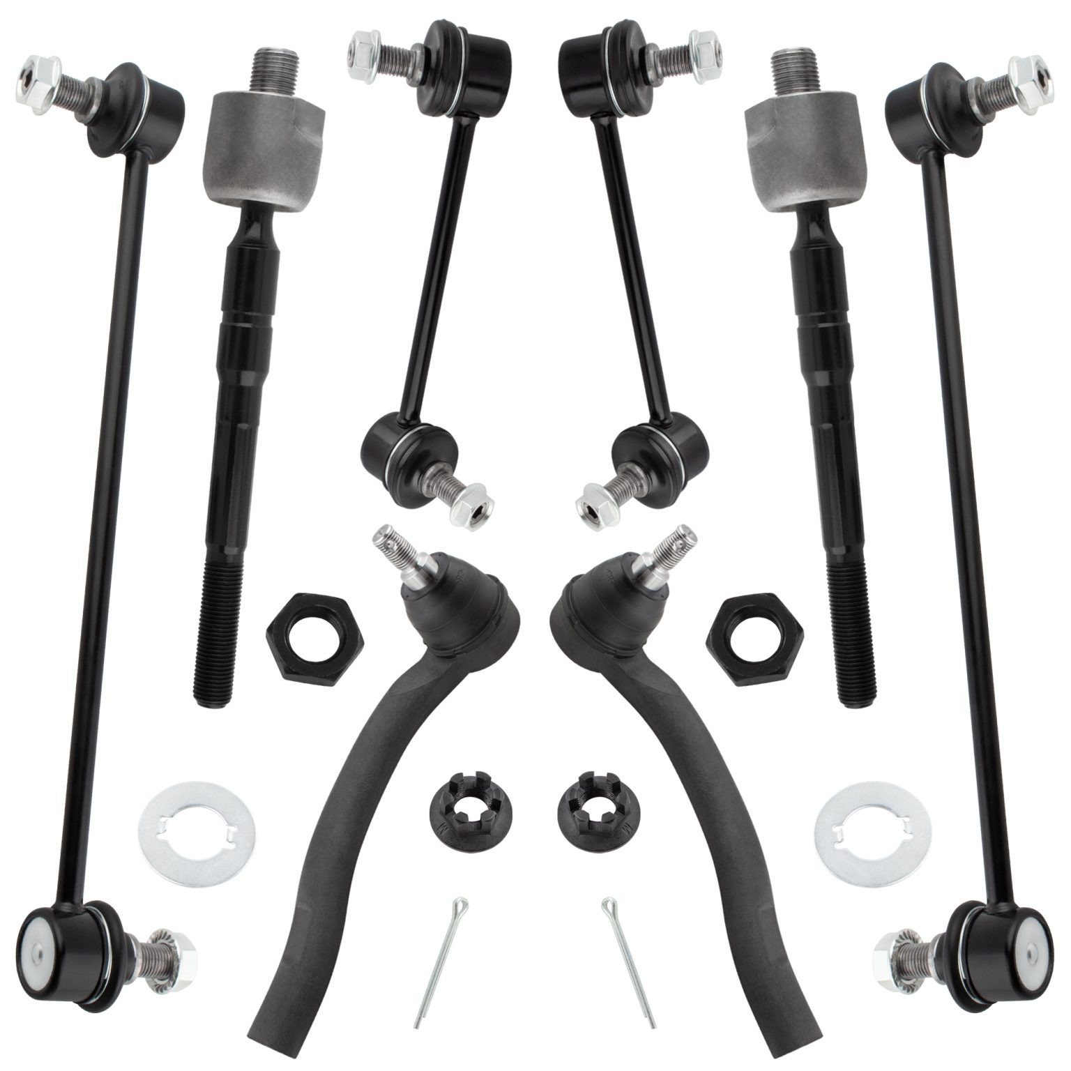 BOXI Front & Rear Sway Bar End Links + Front Inner & Outer Tie Rod Ends Fit